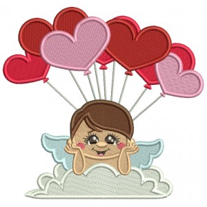 Cupid With Balloons Filled Machine Embroidery Design Digitized Pattern