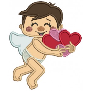 Cupid With Hearts Applique Machine Embroidery Design Digitized Pattern
