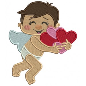 Cupid With Hearts Filled Machine Embroidery Design Digitized Pattern