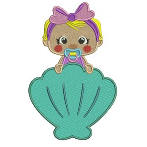 Cute Baby Behind a Shell Filled Machine Embroidery Design Digitized Pattern