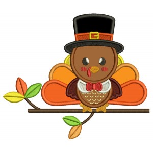 Cute Baby Boy Sitting On The Branch Thanksgiving Turkey Applique Machine Embroidery Design Digitized Pattern