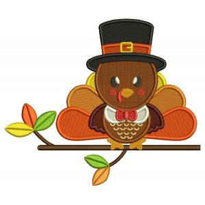 Cute Baby Boy Sitting On The Branch Thanksgiving Turkey Filled Machine Embroidery Design Digitized Pattern
