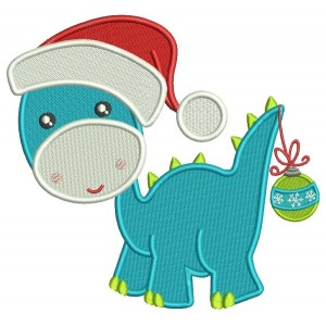 Cute Baby Dino Wearing a Christmas With Ornament on His Tail Hat Filled Machine Embroidery Design Digitized Pattern