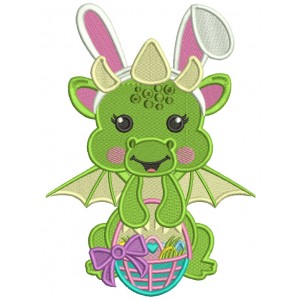 Cute Baby Dragon Holding Easter Egg Filled Machine Embroidery Design Digitized Pattern 