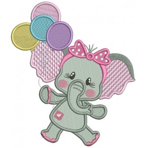 Cute Baby Elephant Holding Balloons Filled Machine Embroidery Design Digitized Pattern