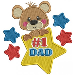 Cute Bear Number 1 Dad Father's Day Filled Machine Embroidery Design Digitized Pattern