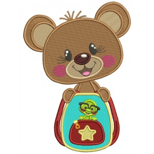 Cute Bear With Book Worm Backpack School Filled Machine Embroidery Design Digitized Pattern