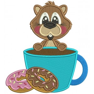Cute Beaver Eating Donuts Filled Machine Embroidery Design Digitized Pattern