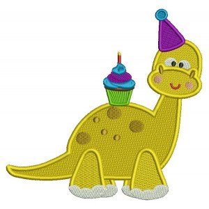 Cute Birthday Dino Filled Machine Embroidery Design Digitized Pattern