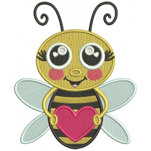 Cute Boy Bee Holding Heart Valentine's Day Filled Machine Embroidery Design Digitized Pattern