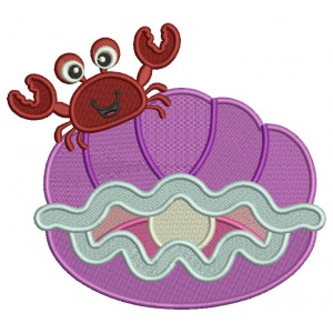 Cute Crab Sitting On The Shell With a Pearl Filled Machine Embroidery Design Digitized Pattern