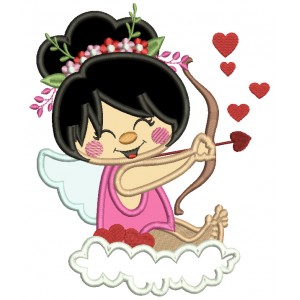 Cute Cupid Girl Sitting On A Cloud Applique Machine Embroidery Design Digitized Pattern