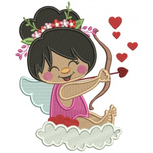 Cute Cupid Girl Sitting On A Cloud Filled Machine Embroidery Design Digitized Pattern