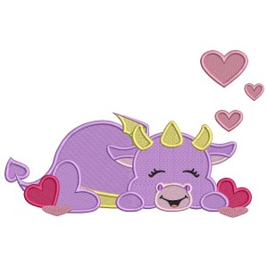 Cute Dinosaur With Hearts Filled Valentine's Day Machine Embroidery Design Digitized Pattern