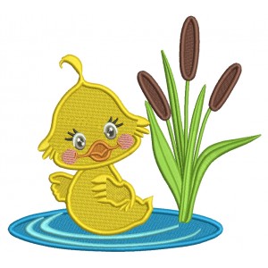 Cute Duck Sitting In The Pond With Flowers Filled Machine Embroidery Design Digitized Pattern