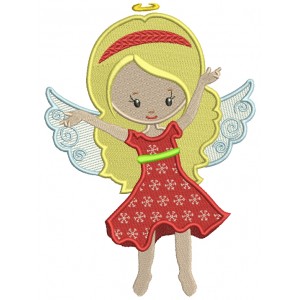 Cute Fairy Wearing Red Dress Filled Machine Embroidery Design Digitized Pattern