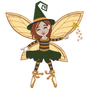 Cute Fairy Witch Halloween Applique Machine Embroidery Design Digitized Pattern