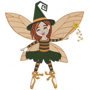 Cute Fairy Witch Halloween Filled Machine Embroidery Design Digitized Pattern
