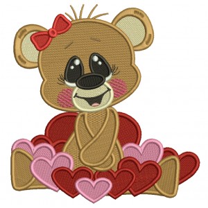 Cute Girl Bear With Hearts Filled Machine Embroidery Design Digitized Pattern