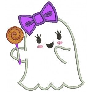 Cute Girl Ghost With a Big Hair Bow Halloween Applique Machine Embroidery Design Digitized Pattern