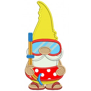 Cute Gnome Snorkeling Applique Summer Machine Embroidery Design Digitized Pattern