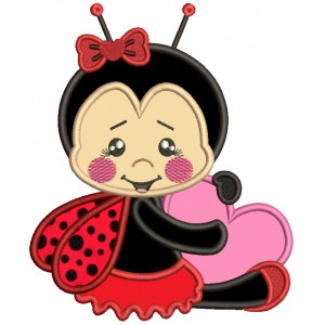 Cute Ladybug Holding A Heart Applique Machine Embroidery Design Digitized Pattern