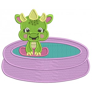 Cute Little Baby Dino Swimming in The Pool Filled Machine Embroidery Design Digitized Pattern