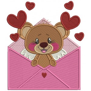 Cute Little Bear Inside Envelope With Hearts Filled Machine Embroidery Design Digitized Pattern