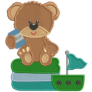 Cute Little Bear Taking a Bath Filled Machine Embroidery Design Digitized Pattern