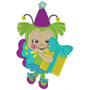 Cute Little Bug Birthday Girl Filled Machine Embroidery Design Digitized Pattern