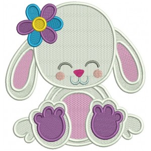 Cute Little Bunny WIth a Flower Summer Filled Machine Embroidery Digitized Design Pattern