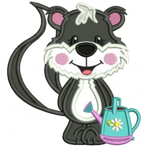 Cute Little Gardner Skunk Applique Machine Embroidery Design Digitized Pattern