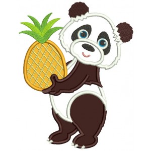 Cute Little Panda Holding a Pinaple Applique Machine Embroidery Design Digitized Pattern