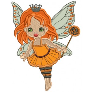 Cute Little Princess Fairy Halloween Applique Machine Embroidery Design Digitized Pattern