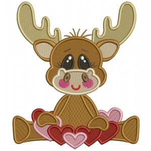Cute Moose With Lots Of Hearts Filled Machine Embroidery Design Digitized Pattern
