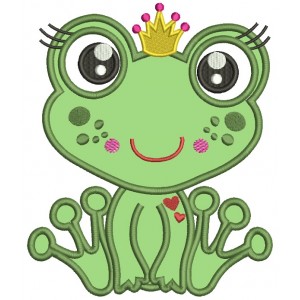Cute Princess Frog Love Applique Machine Embroidery Design Digitized Pattern 