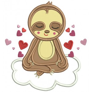Cute Sloth With Hearts Applique Machine Embroidery Design Digitized Pattern 