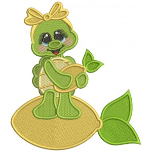 Cute Turtle Holding Lemon Filled Machine Embroidery Design Digitized Pattern
