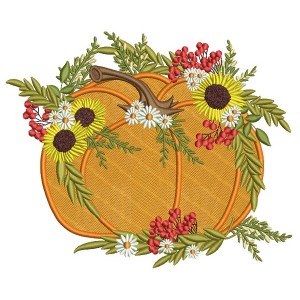 Decorative Pumpking With Sunflowers Thanksgiving Filled Machine Embroidery Design Digitized Pattern