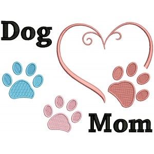 Dog Mom Heart Dog Paw Filled Machine Embroidery Design Digitized Pattern