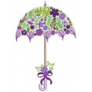 Filled Behind The Flowers Ornate Flower Umbrella Machine Embroidery Design Digitized Pattern