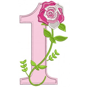 First Birthday Rose Applique Machine Embroidery Design Digitized Pattern