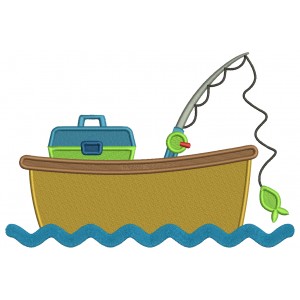 Fishing Boat With Fishing Pole Filled Machine Embroidery Design Digitized Pattern