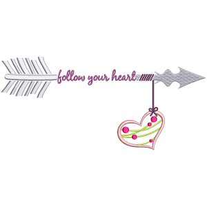 Follow Your Heart Long Arrow Filled Machine Embroidery Design Digitized Pattern
