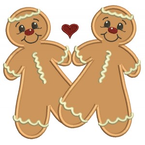 Ginger Bread Love Couple Applique Machine Embroidery Design Digitized Pattern