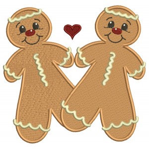 Ginger Bread Love Couple Filled Machine Embroidery Design Digitized Pattern