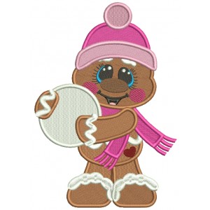 Gingerbread Man Holding a Snow Ball Christmas Filled Machine Embroidery Design Digitized Pattern