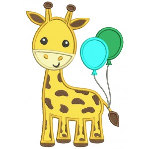 Giraffe With Balloons Birthday Applique Machine Embroidery Design Digitized Pattern