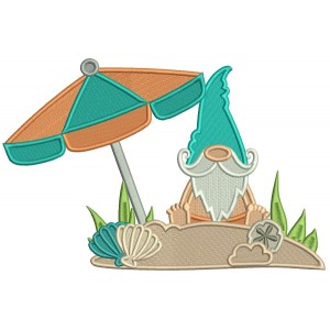 Gnome Sitting On The Beach Filled Machine Embroidery Design Digitized Pattern