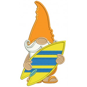 Gnome Surfer Applique Machine Embroidery Digitized Design Pattern